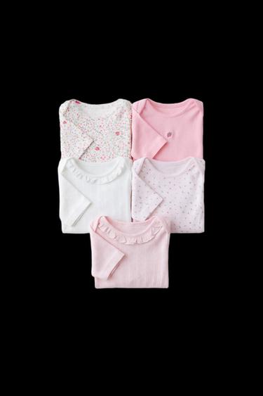 Zara FIVE-PACK SHORT SLEEVE FLORAL & STRAWBERRY BODYSUITS - Pink - Image 0