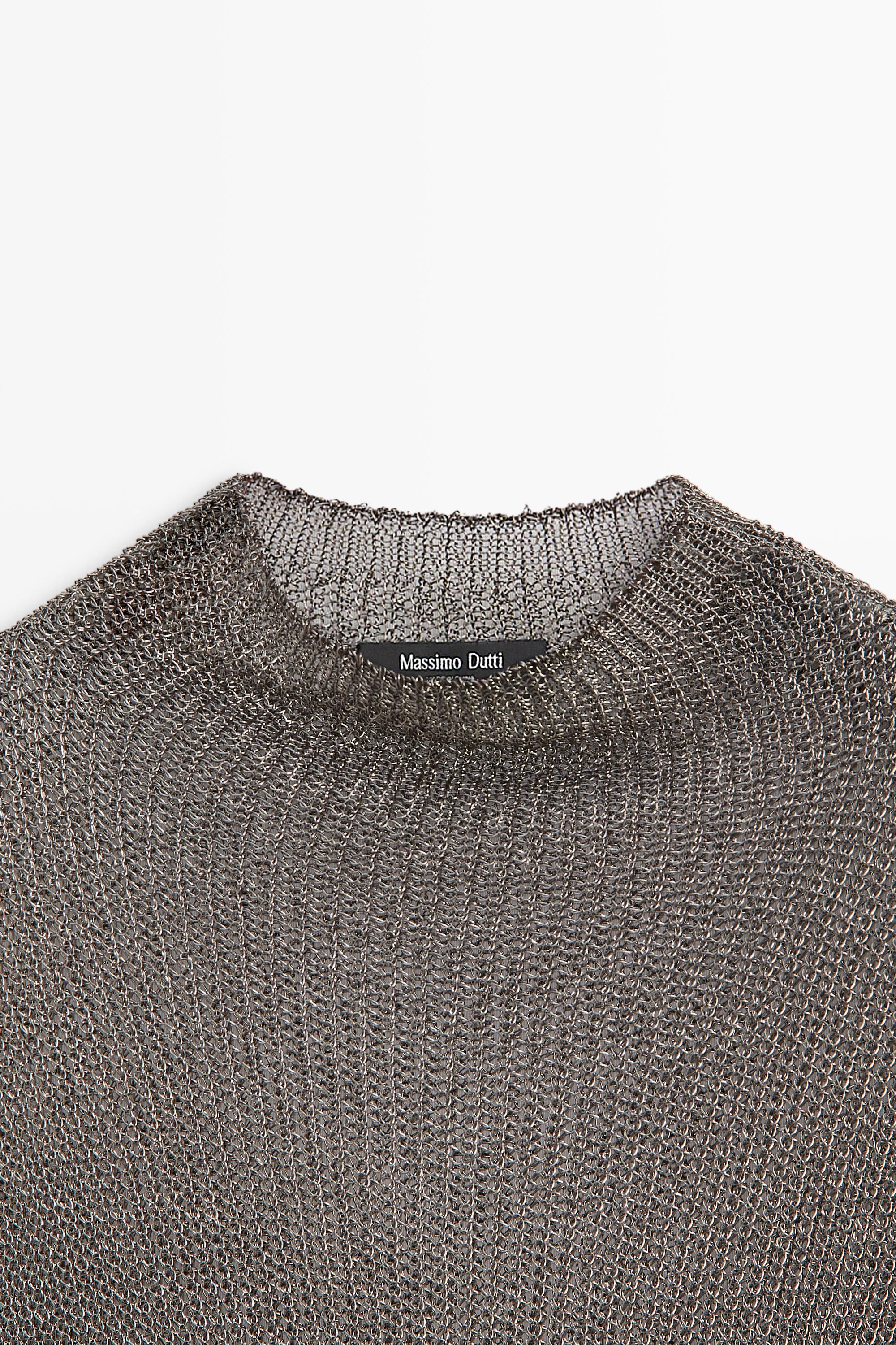 Metallic detail mock turtleneck top