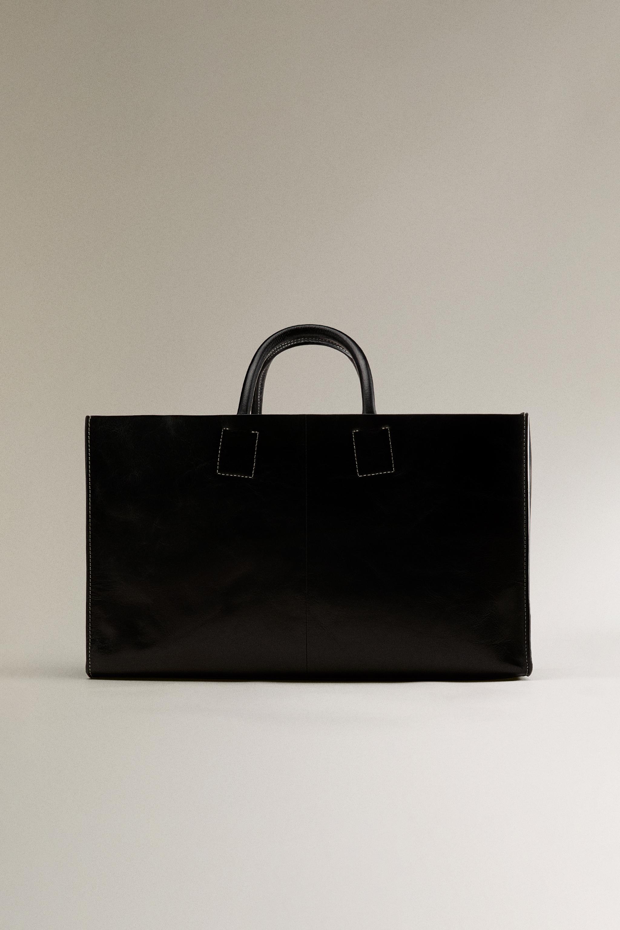 Zara tote bag leather sale