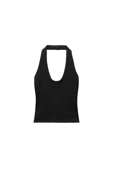 Zara HALTER TOP - Black