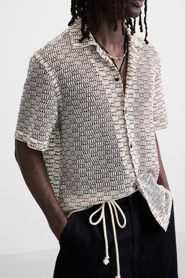 OPEN-WEAVE TEXTURED SHIRT - Black / White by Zara - Image 4