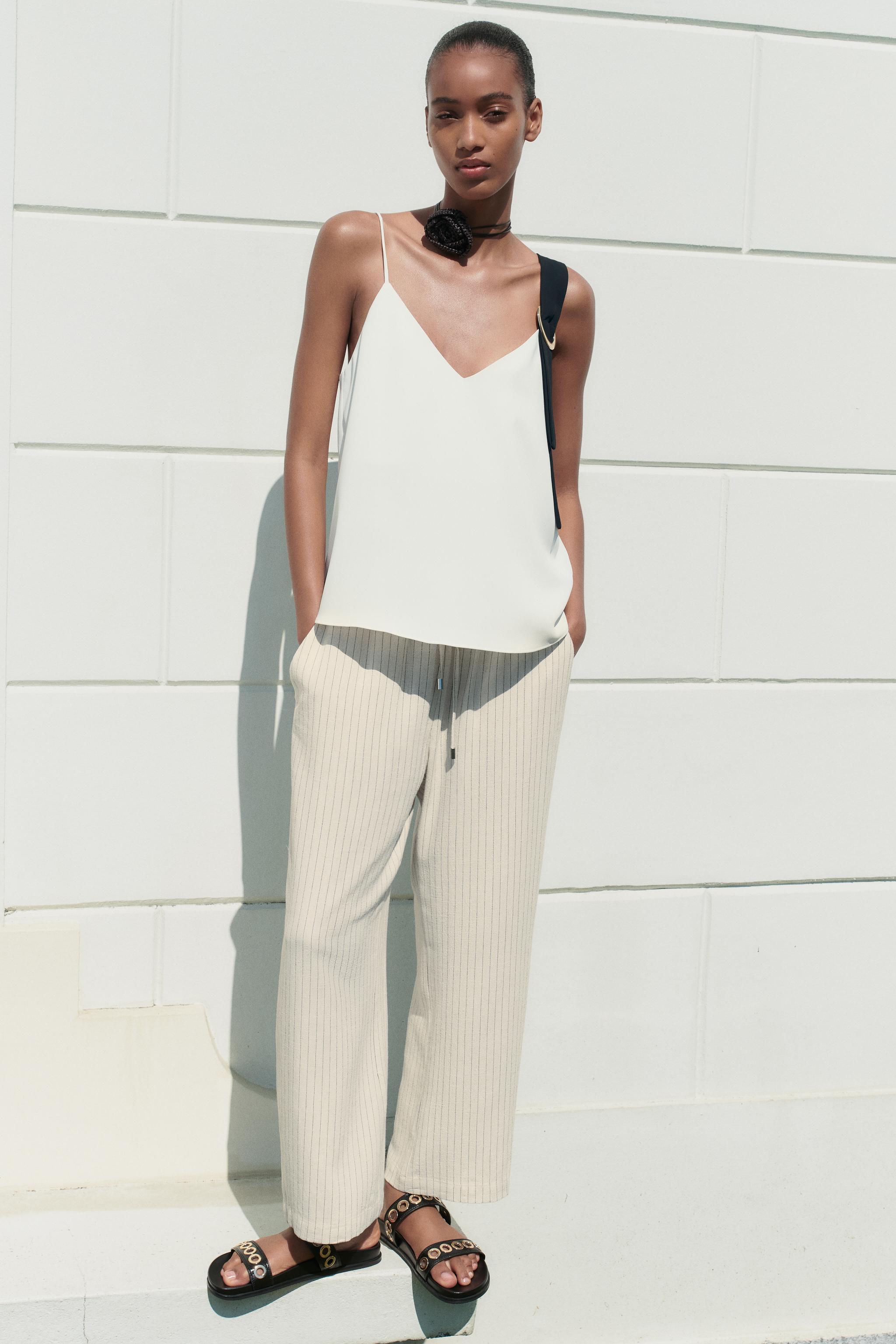 STRIPED LINEN BLEND TROUSERS