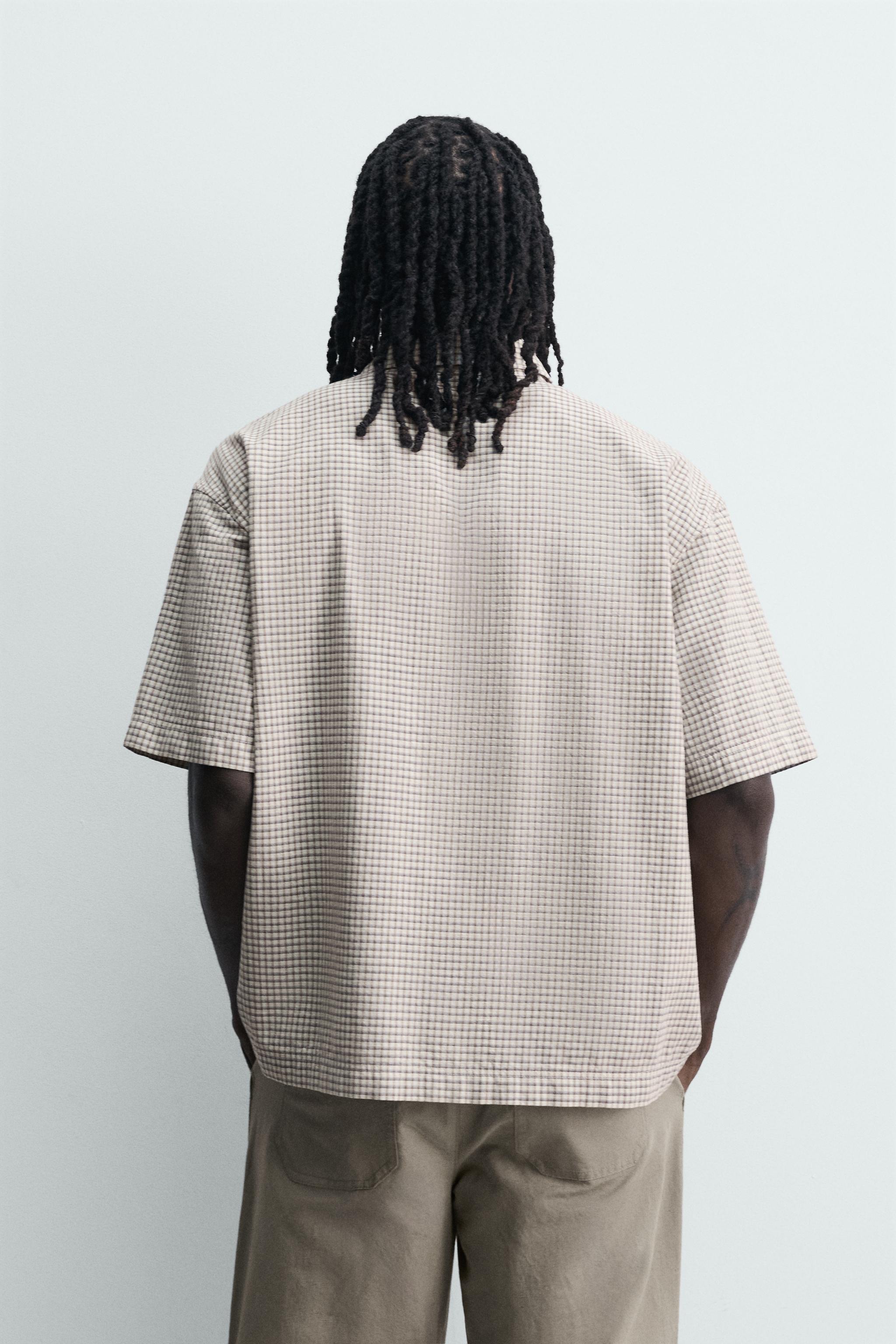 Мужские рубашки Zara RELAXED FIT PLAID TEXT SHIRT — фото 3
