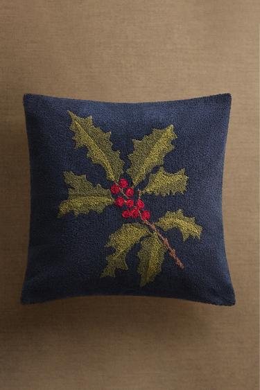 CHRISTMAS HOLLY CUSHION COVER - Blue by Zara - Image 4