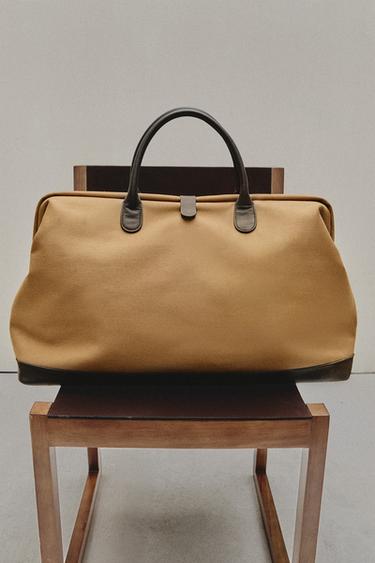 Zara COTTON TRAVEL BAG WITH BUTTON CLOSURE - Beige / Taupe brown