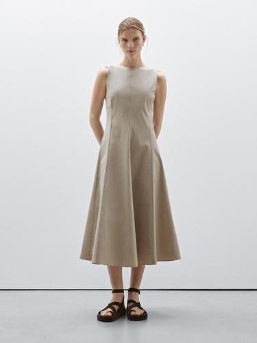 Zara Poplin flounce midi dress - Sand - Image 0