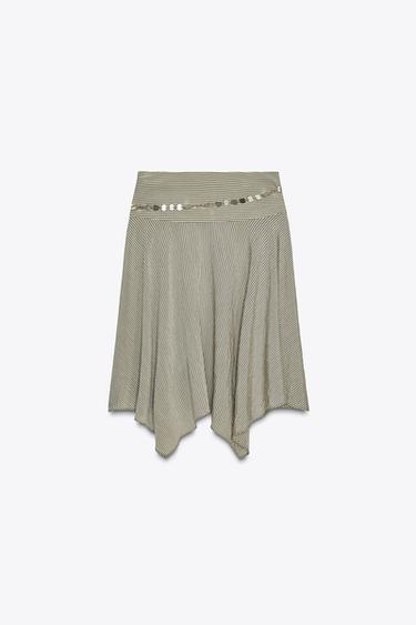 JUPE MIDI ASYMÉTRIQUE CEINTURE RAYURES - Beige-marron de Zara - Image 5