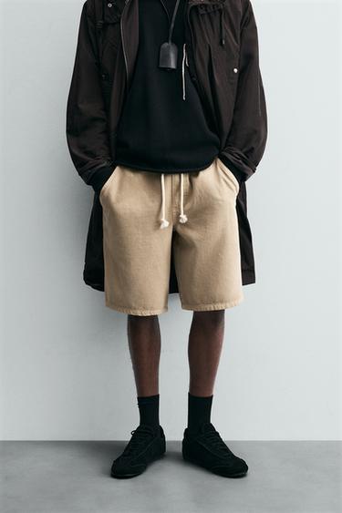 WASHED DENIM BERMUDA SHORTS - Sand by Zara