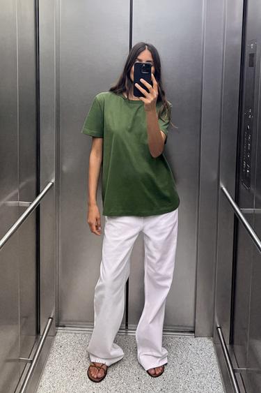 COTTON T-SHIRT WITH ENZYME FINISH - Moss green by Zara