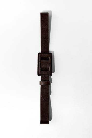Zara 100% LEATHER BELT WITH COVERED BUCKLE - Brown