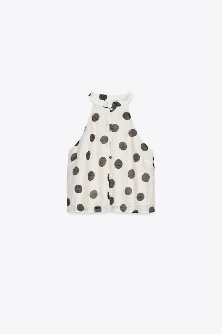 POLKA DOT HALTER TOP - Ecru / Black by Zara - Image 4