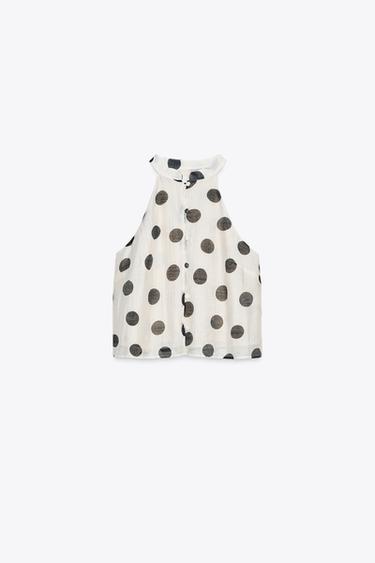 TOP HALTER À POIS - Écru / Noir de Zara - Image 4