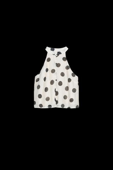 Zara POLKA DOT HALTER TOP - Ecru / Black - Image 0