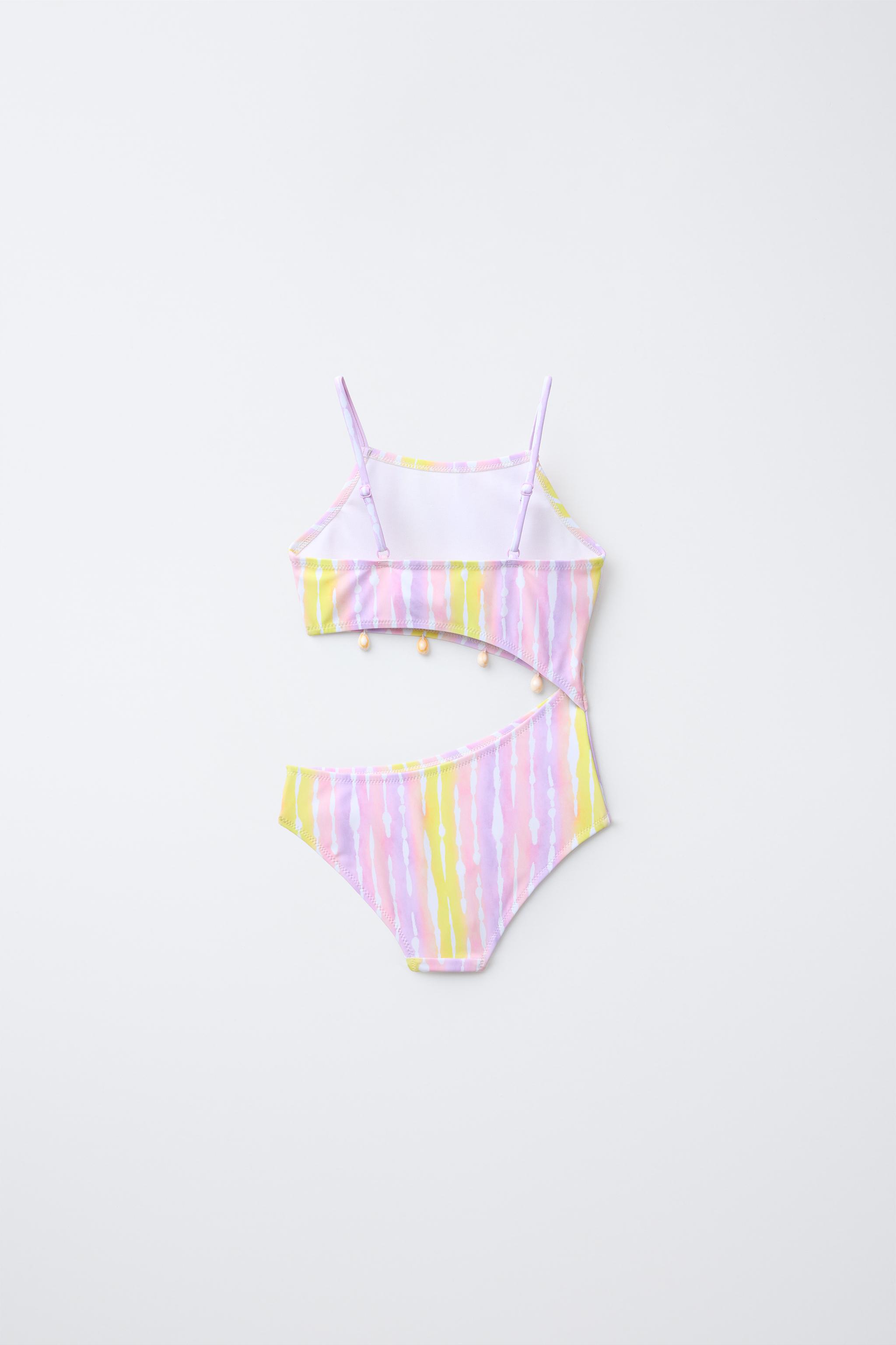 【関税無・国内発】Off-White / Cut Out Bikini Set / Pink/Blue 6-14 YEARS/ TIE DYE SWIMSUIT WITH SHELL CUT OUT - Pink