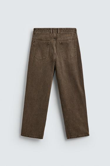 RELAXED FIT WAXED-EFFECT JEANS - Brown by Zara - Image 7