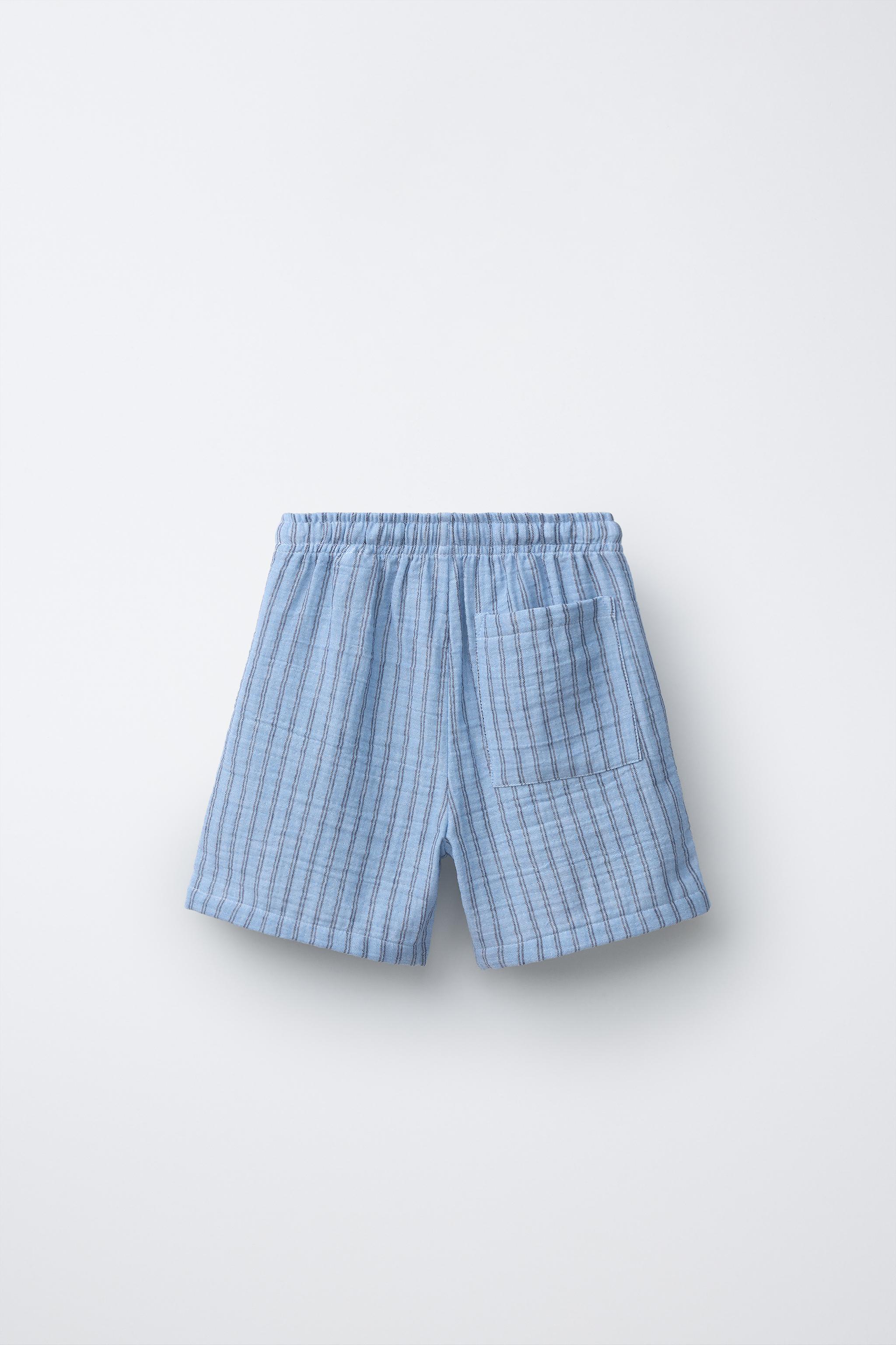 TEXTURED STRIPED SHORTS - Blue | ZARA United States