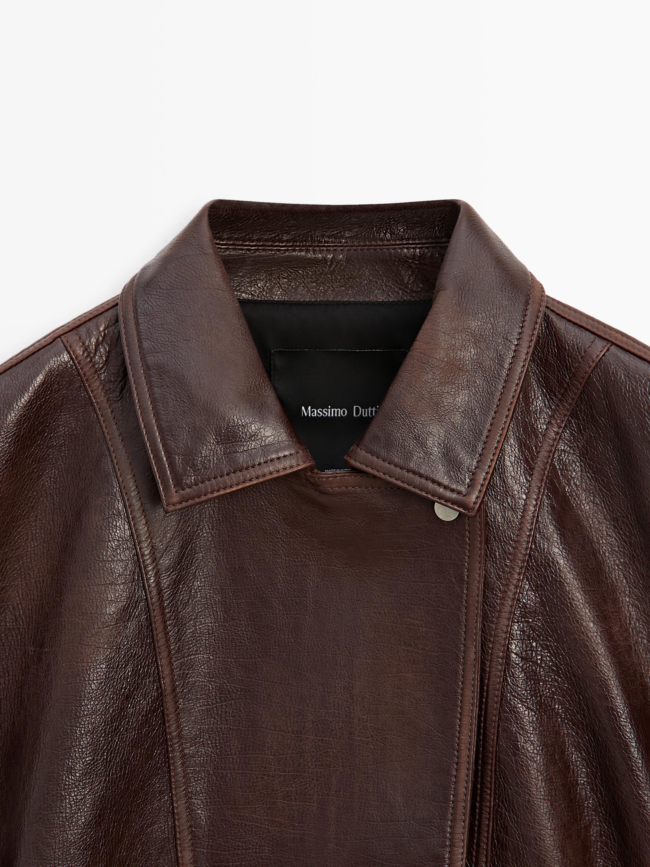 Pleated-detail Nappa leather jacket