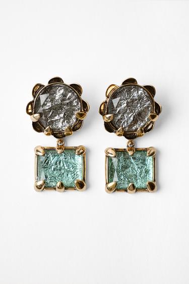 PENDIENTE DOBLE BRILLO - Dorado de Zara