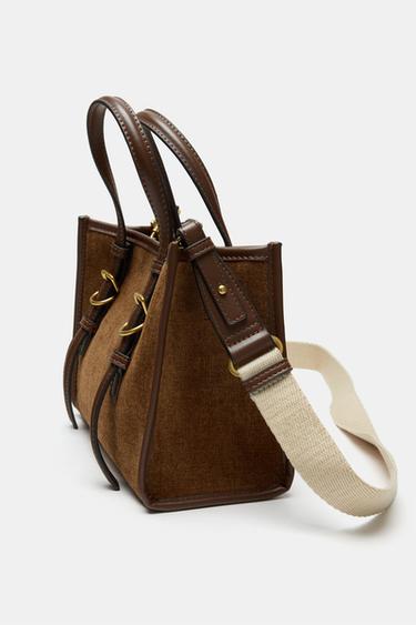 CORDUROY MINI TOTE BAG - Brown by Zara - Image 3