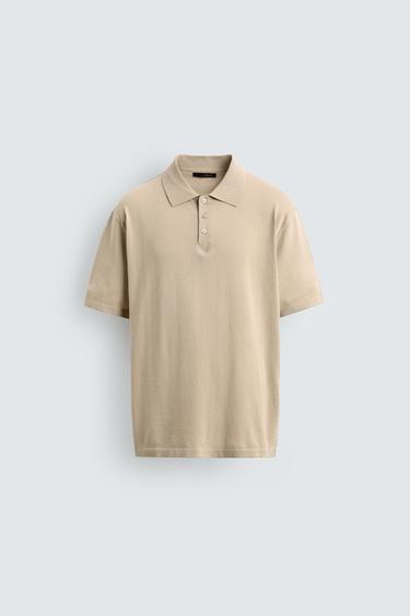 REGULAR FIT COTTON BLEND KNIT POLO SHIRT - camel by Zara