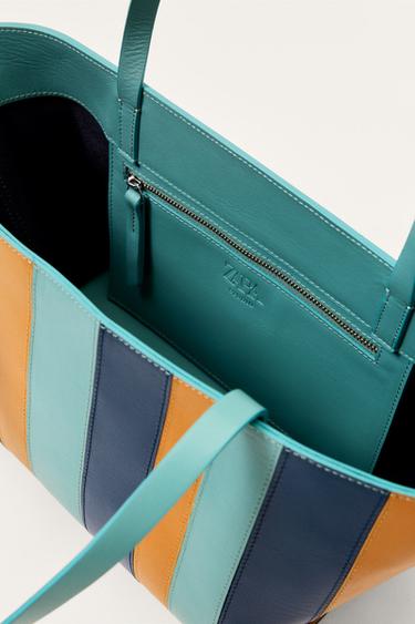 STRIPED LEATHER TOTE BAG - LIMITED EDITION - Blue by Zara - Image 3