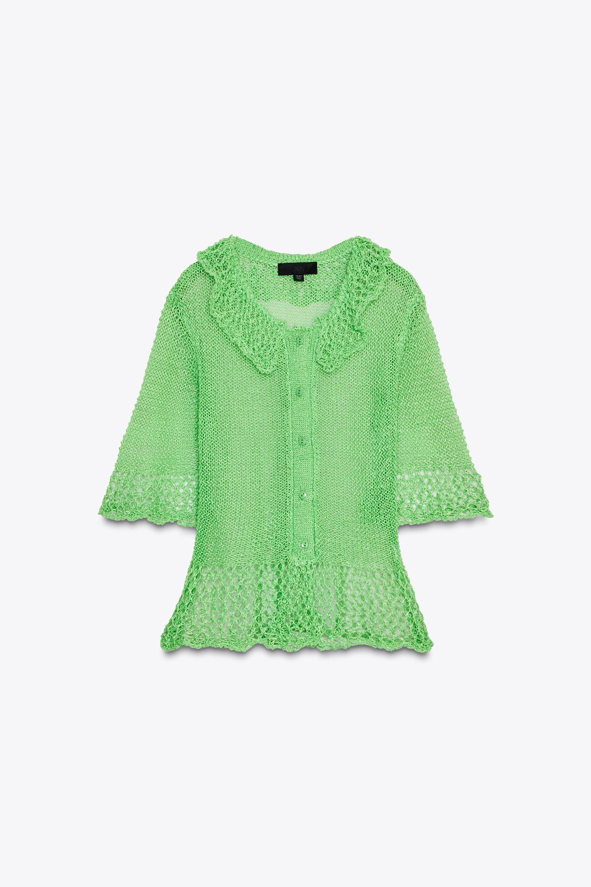 オープンニットショートスリーブジャケット - グリーン | ZARA