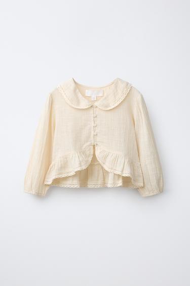 LACE TRIMMED SHIRT - Ecru by Zara - Image 0