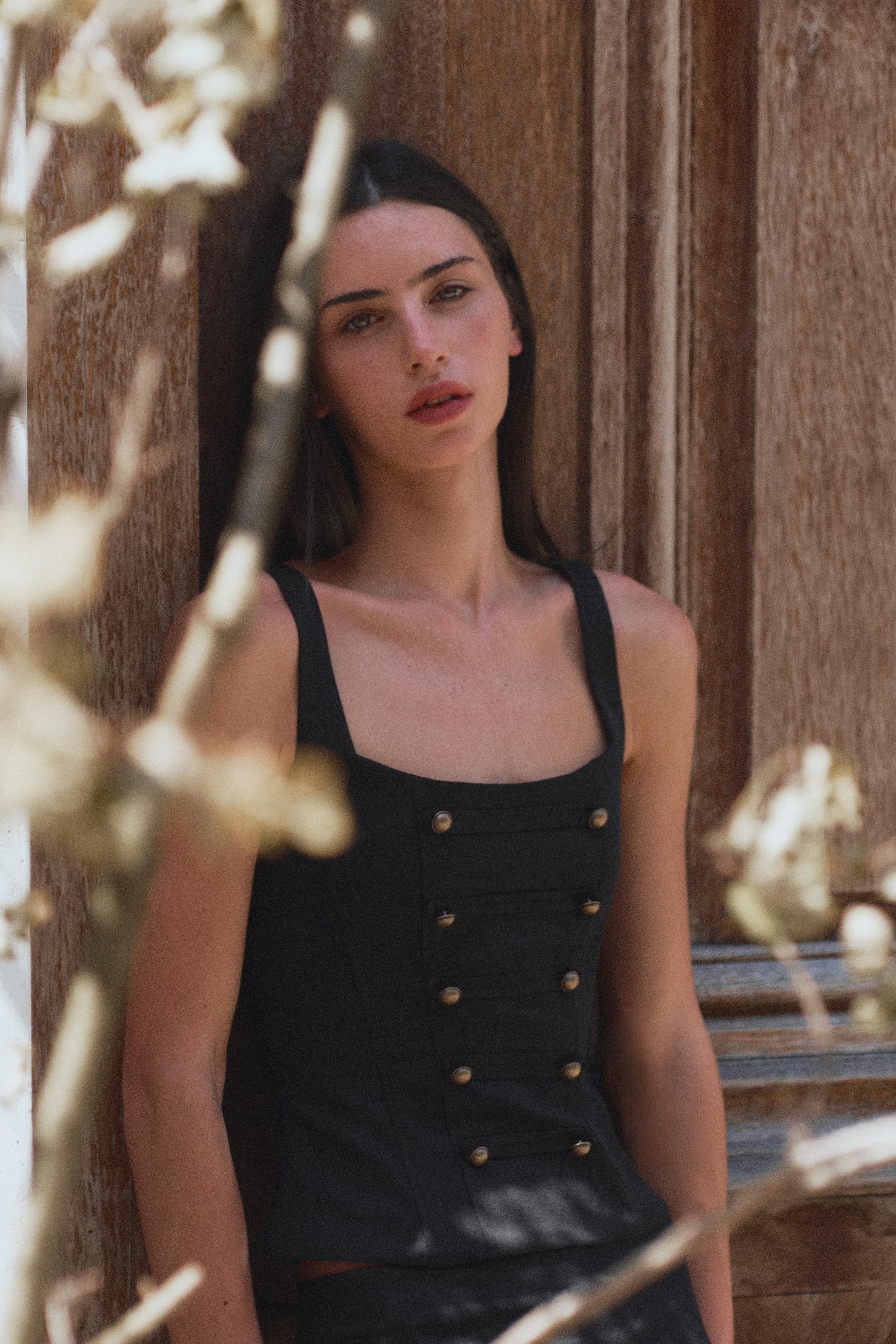 BUTTONED CORSET TOP — Black