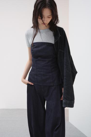 TRF デニムバンドゥトップスダークインディゴブルーZaraのTRF デニムバンドゥトップス - ダークインディゴブルー 