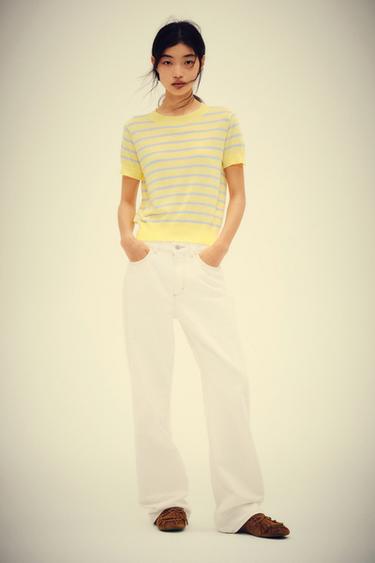 Zara Z1975 高腰直筒加長版牛仔褲 - 白色