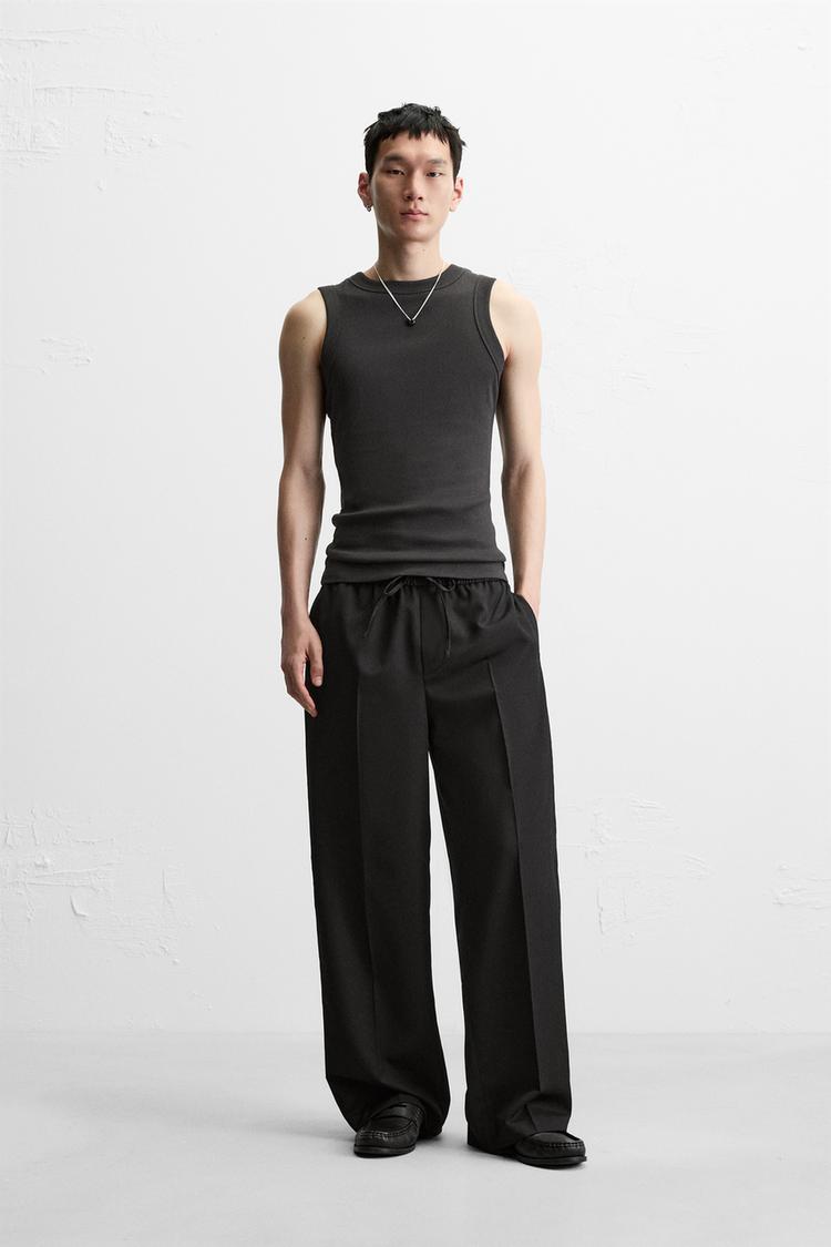 サイドストライプ入りリラックスフィットパンツ - ブラック | ZARA 