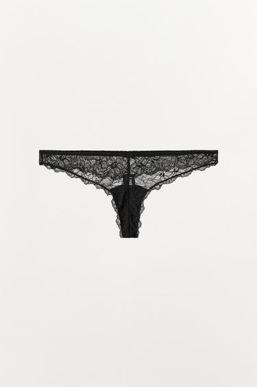 TANGA ENCAJE - Negro de Zara