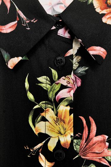 FLORAL PRINT POPLIN TOP - Black / Green by Zara - Image 6