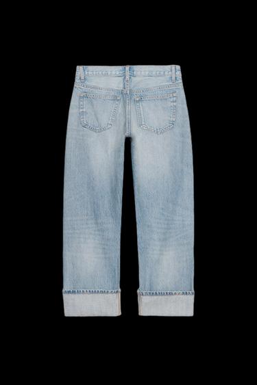 TRF FOLD-UP STRAIGHT MID-WAIST JEANS - Light blue by Zara