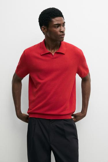 Polo col V en coton mélangé -  de Zara