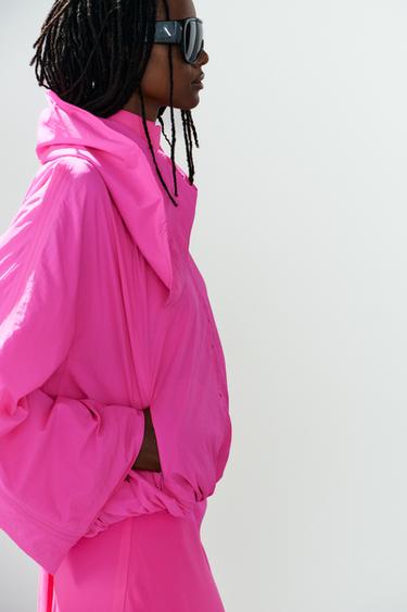 HIGH NECK NYLON JACKET - Neon pink by Zara