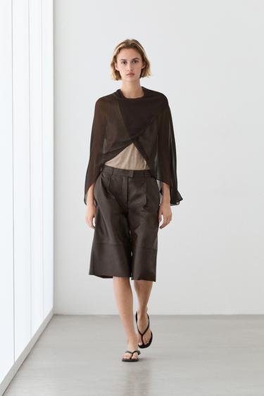 Cape croisée 100% soie de mûrier - Marron de Zara