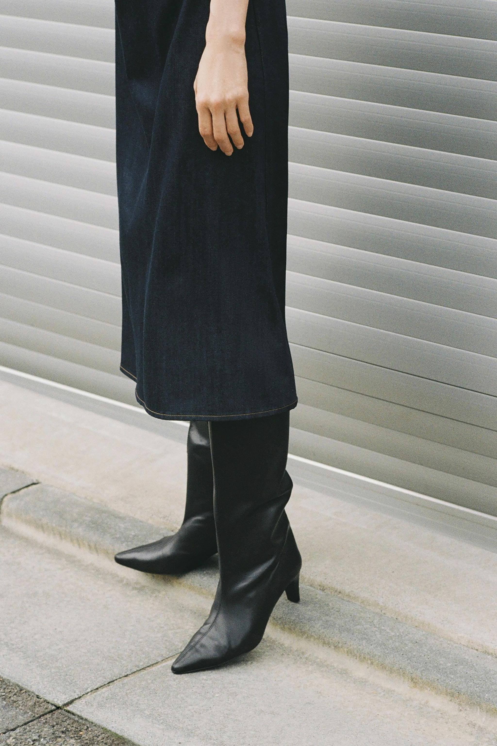 レザーキトゥンヒールブーツ - ブラック | ZARA Japan / 日本