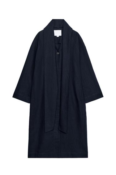 معطف OVERSIZE كتان ZW COLLECTION - بحري الخاص بـ Zara