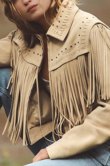 CAZADORA PIEL ANTE 100% TACHAS FLECOS - Arena de Zara