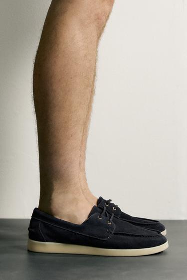 Zara LEATHER BOAT SHOES - Blue - Image 0