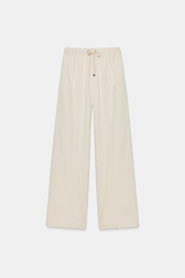WIDE-LEG ELASTIC WAIST TROUSERS - Ecru by Zara - Image 0