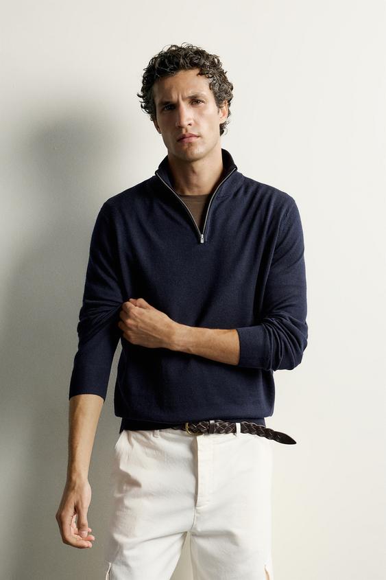 PULL 100 % LAINE À COL ZIPPÉ - Bleu marine de Zara - Image 1
