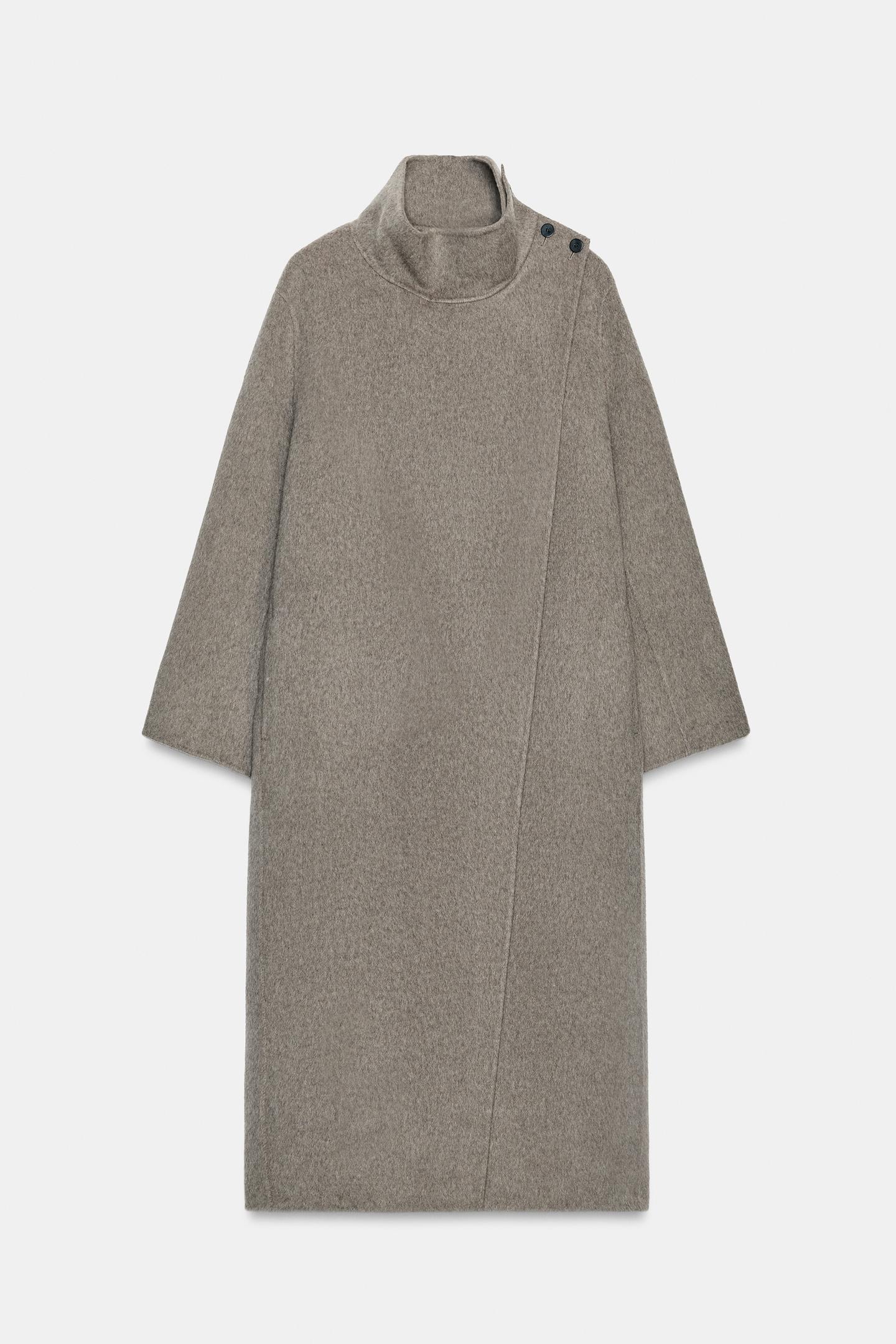 Женское пальто Zara ZW Collection Long Wool-Blend, цвет: Серый меланжевый — фото 6