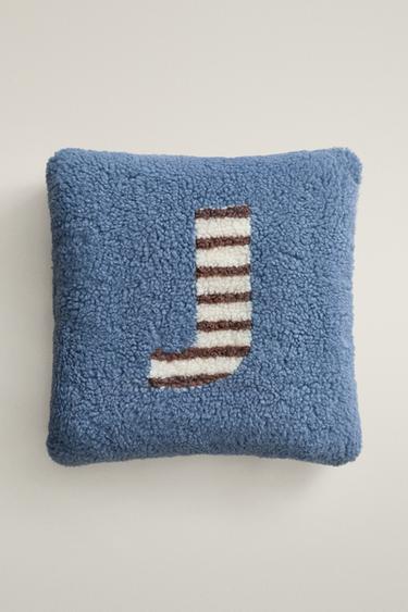 CHILDREN'S FAUX SHEARLING CUSHION WITH J - Blue by Zara