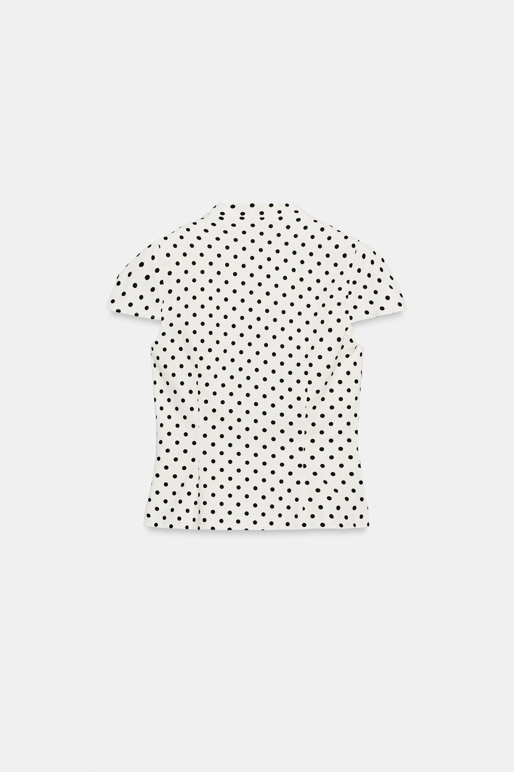 ドット柄ポケット付きポプリンTシャツ - エクリュ/ブラック | ZARA