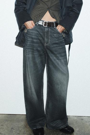 TRF エクストラワイドレッグ ハイウエスト デニムパンツネイビーブルーZaraのTRF エクストラワイドレッグ ハイウエスト デニムパンツ - ネイビーブルー 