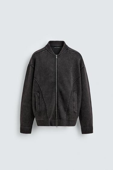 WASHED KNIT BOMBER JACKET - Brown by Zara - Image 5