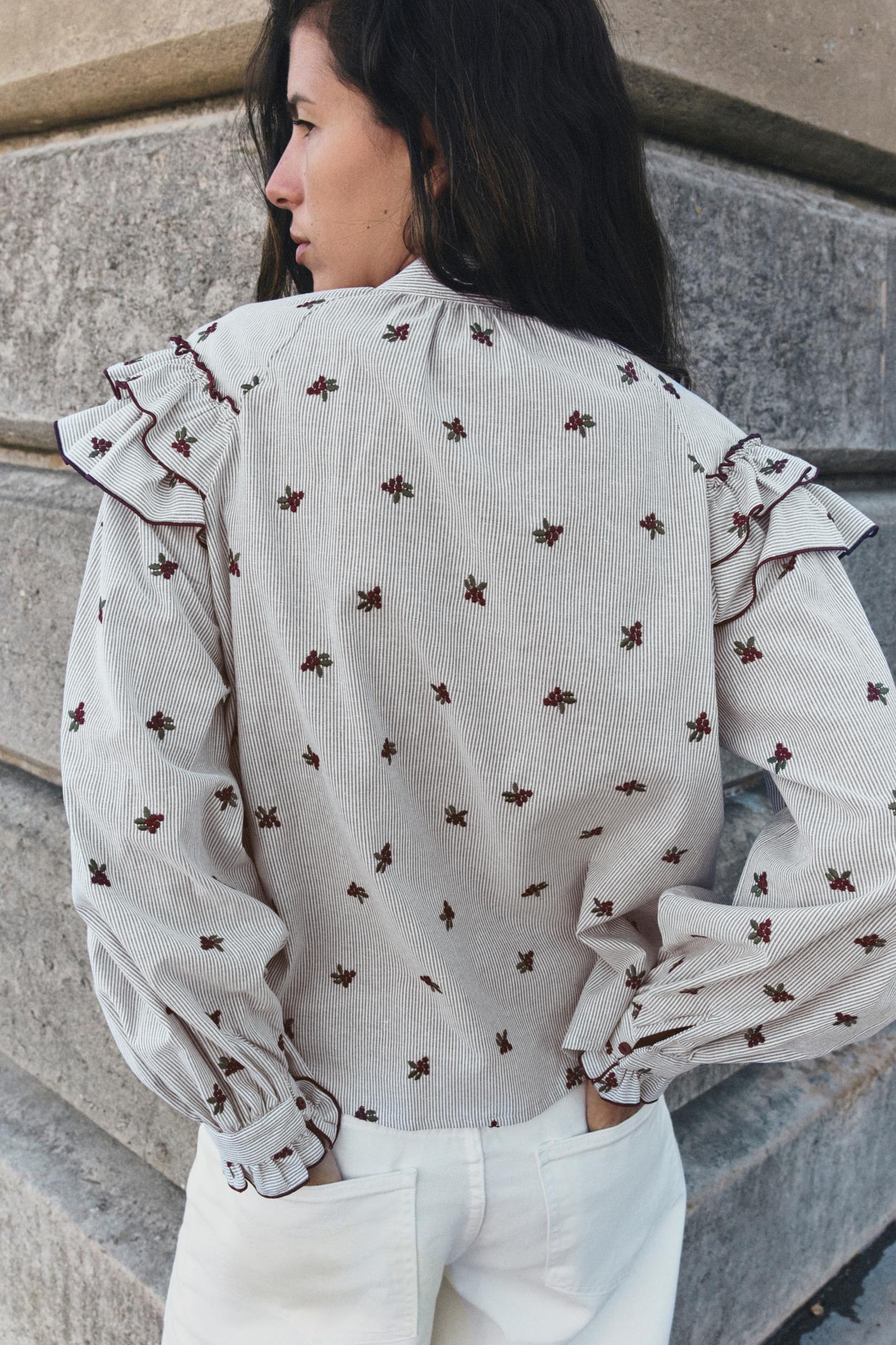 Женская блузка Zara Embroidered Ruffle, цвет: Разноцветный — фото 4