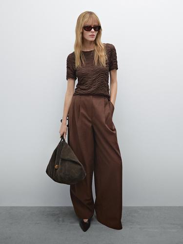 Zara Short sleeve t-shirt with ruffle detail - Mink marl - Image 0